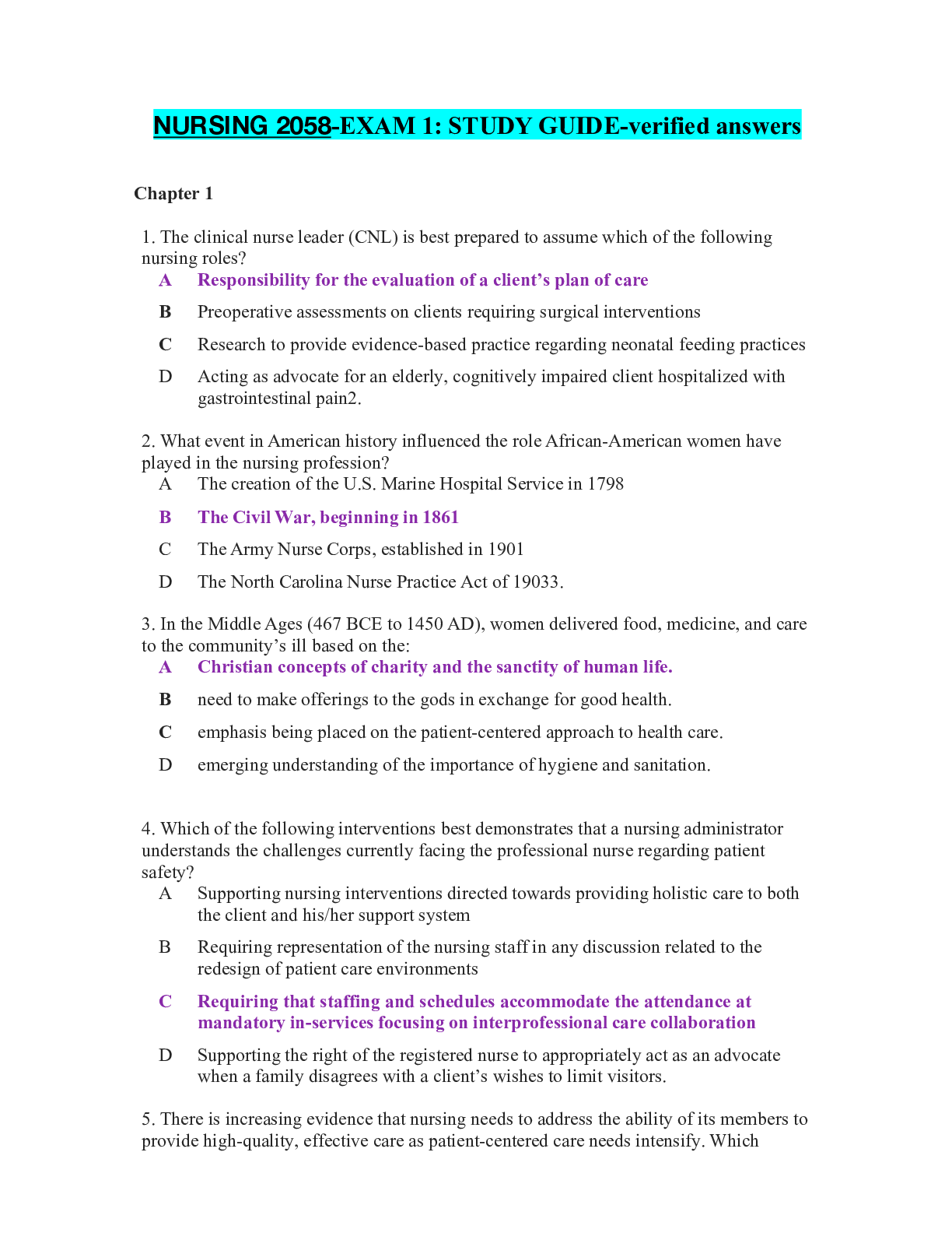 Preview of NURSING 2058-EXAM 1- STUDY GUIDE-verified answers.pdf